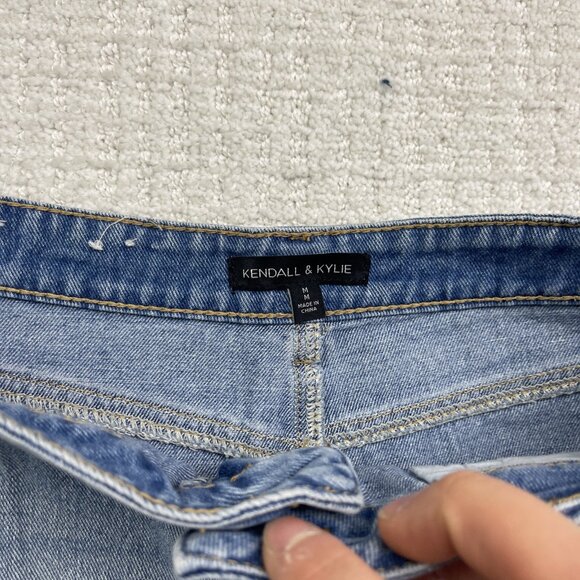 Kendall & Kylie Distressed Cut-Off Denim Mini Skirt Blue Raw Hem Casual Women’s - Picture 7 of 14